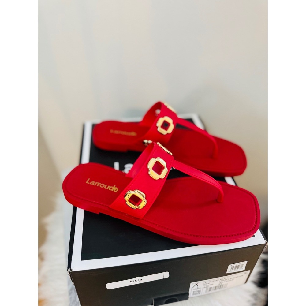 Larroudé Milan Slide Cushioned Sandal (Women), Scarlett Red, Size 8/9, NWT‎